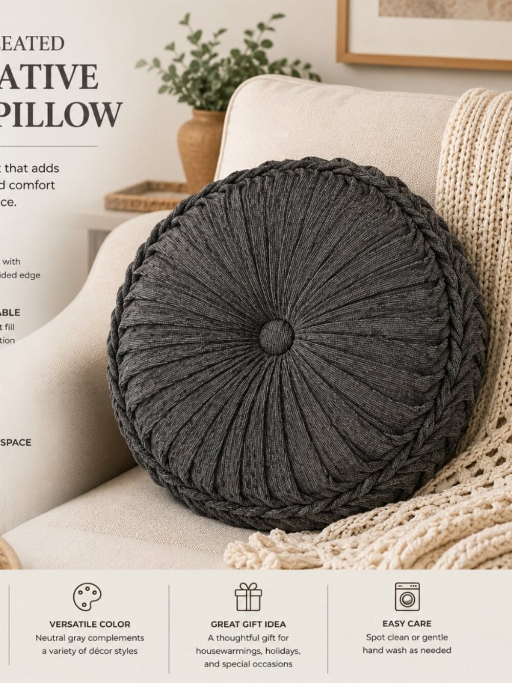 J. Queen New York Woodhaven Tufted Round Decorative Throw Pillow